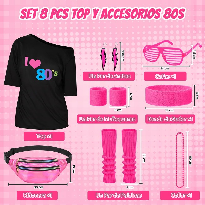 Lukovee Disfraz de los 1980 Mujers, 8 Conjunto de 80's