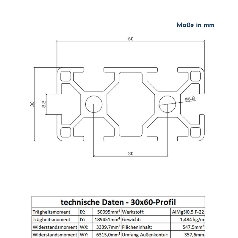 Aluminium Profile 30 x 60 mm System, Assembly, Construction Profile