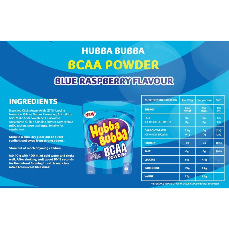 Hubba Bubba Blue Raspberry Branched Chain Amino Acids (BCAA) Powder