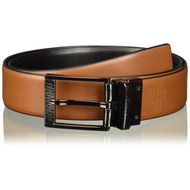 Perry Ellis Portfolio Feather Edge Leather Men's Belt, Reversible with Etched Buckle, Soft Touch Material (Sizes 30-54 Inches Big & Tall), Black / Brown Reversible, 36
