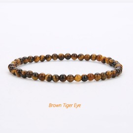 Handgefertigtes Armband mit 4mm Perlen – Natürliche Steinperlen für Yoga, Mala und Boho-Stil – Dehnbares Armband für Damen und Herren (Braunes Tigeraugen)