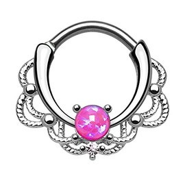 Piercingfaktor Piercing, Universal Clicker Shield Ring, Septum, Nose Piercing, Lip, Tragus, Helix, Ear, with Opal, Silver