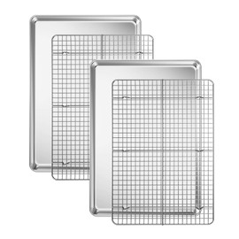 Baking Sheet with Cooling Rack Set [2 Sheets + 2 Racks], Deedro Stainless Steel Cookie Half Sheets Baking Pan Oven Tray with Rack, 17.3 x 12.3 x 1 Inch, Heavy Duty, Non-toxic, Easy Clean