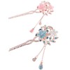 2 PCS Rhinestone Hair Chopsticks Pink Blue Flower Hair Stick