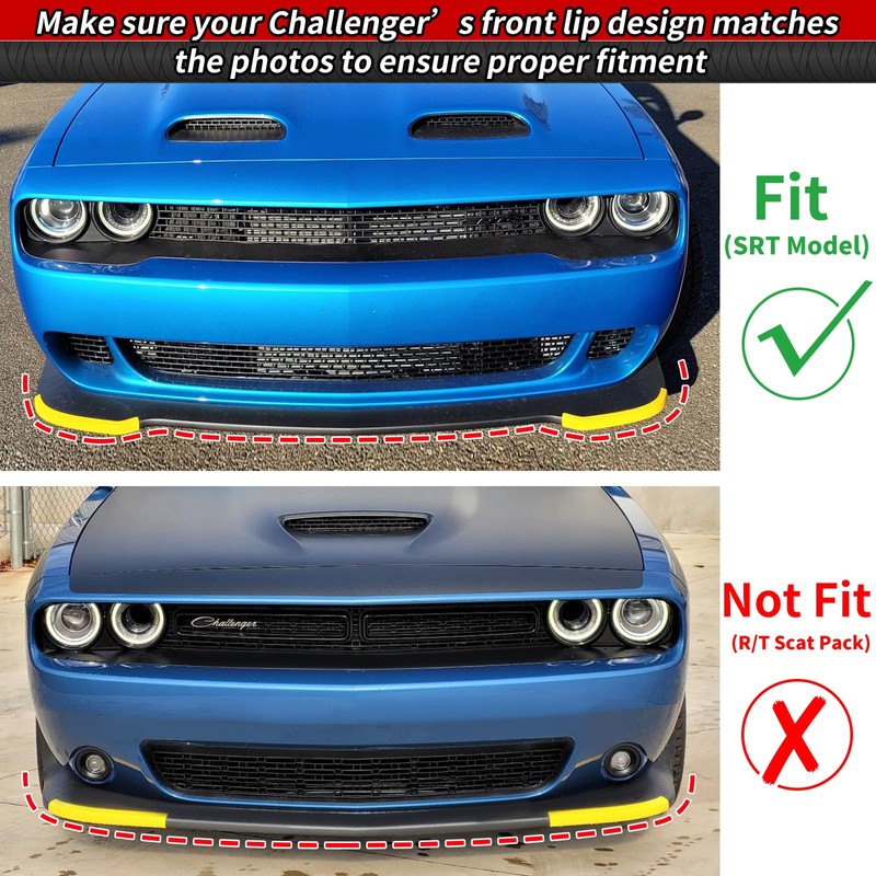 WildWell Front Bumper Lip Splitter for 2015-2024 Dodge Challenger SRT