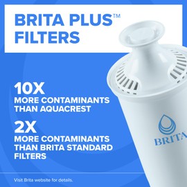 Brita Plus Water Filter, BPA-Free, High-Density Replacement Filter for Pitchers and Dispensers, Reduces 2x Contaminants*, Lasts Two Months or 40 Gallons, Includes 4 Filters