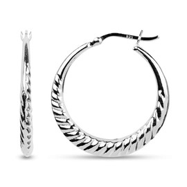 LeCalla Sterling Silver Jewellery, Shrimp Classic Diamond-Cut Lightweight Hoop Earrings for Women, Girls, Silver, No Gemstone