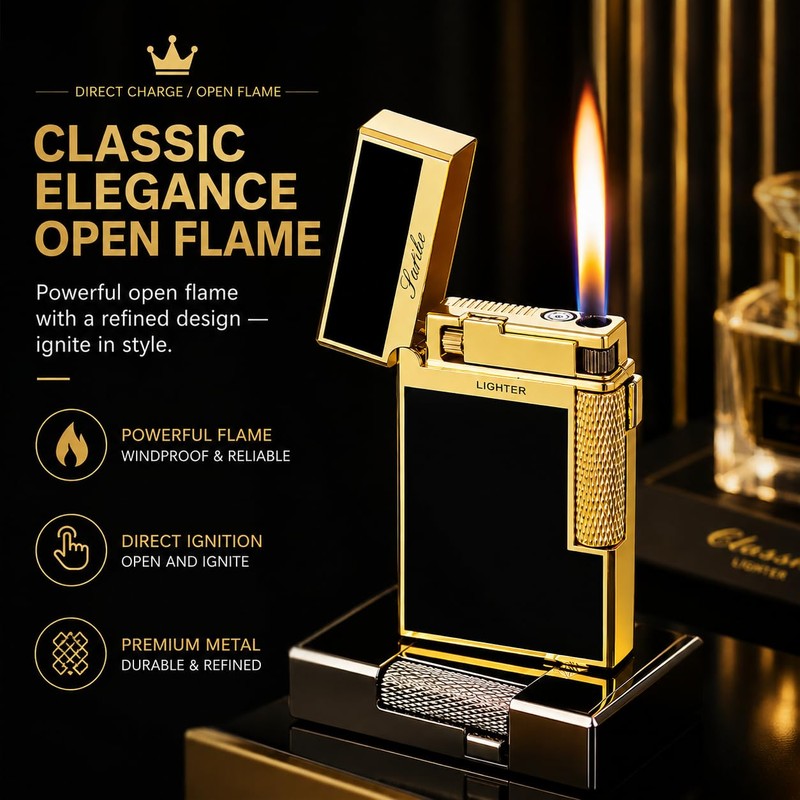 Refillable Butane Lighter, Dual Flame with Soft Flame & Jet