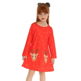 Mud Kingdom Christmas Dress for Toddler Girls Long Sleeve Fashion Casual Printed Red Polar Bear 2T