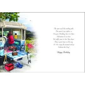 Jonny Javelin Special Son Birthday Card - Happy Birthday Card with Riverside Camping Scene Design and Embossed Foil Details - Birthday Card for Men