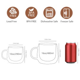 CNGLASS 16oz Double Walled Glass Coffee Mugs(2-pack),Large Clear Coffee Cups with Handle,Glass Espresso Mugs for Latte,Cappuccino,Tea