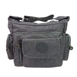 ekavale ® Water-resistant high-quality lightweight women's handbag shoulder bag made of crinkle nylon, gray, Fashionable