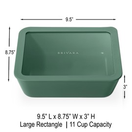 BRIVARA HOME Ceramic Coated Glass Food Storage Container | No PTFE, PFOA, PFAS, and BPA | Reusable Non Toxic Meal Prep Container with Glass Lid | Easy To Store | 11 Cup Rectangle [Pine]