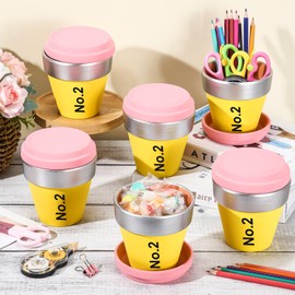 Reallnaive 6 Pcs Pencil Plant Pots with Drainage Holes and Saucers Back to School Gifts Decorations 4 Inch Terracotta Clay Flower Pots Teacher Thank You Appreciation Gifts for School Classroom Table