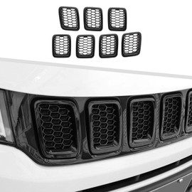 Compatible with Jeep Compass 2017-2020, 7PCS Mesh Grille Inserts Grill Cover Trim (Black)