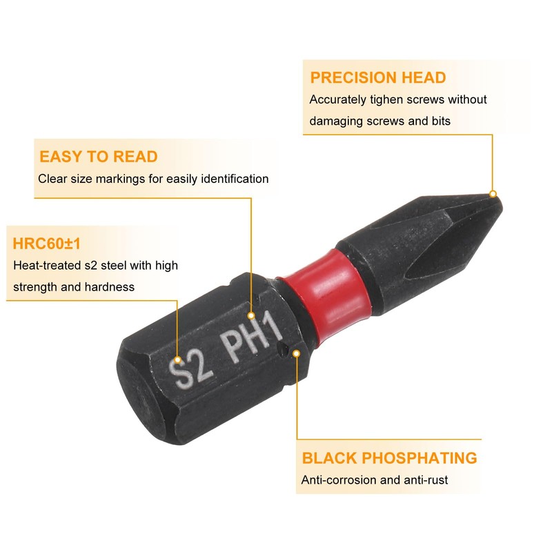 sourcing map 2pcs PH1 Phillips Screwdriver Bit 1/4" Hex Shank