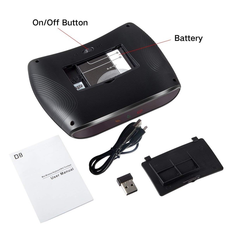 D8 Rechargeable Wireless Keyboard with Touchpad, 2.4G WiFi/BT4.2 Dual Mode