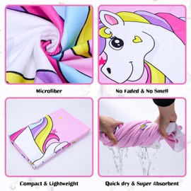 Mermaid Kids Beach Towel,Beach Swimming Towels for Girls Kids Children's Bath Towel Lightweight Beach Towel Quick Dry Ultra Absorbent Pool Blanket Camping Travel Shower Towel,30" x 60" (Unicorn)