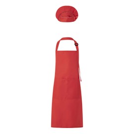 Carolilly Kids Apron and Hat Set, Adjustable Children Kitchen Chef Apron with Pockets + Elastic Band Cooking Cap (3-13 Years) (Red, 7-13 Years)