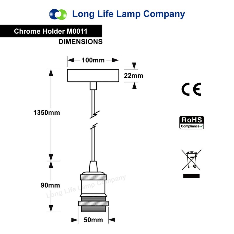 Industrial Vintage Ceiling Pendant Lamp Holder Chrome E27 Fitting M0011CH