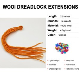Wool Dreadlock Extensions 22 Inches Orange Double Ended Dreadlocks Extensions DE Ends Straight Hippie Reggae Style Dreads Extensions for Women (22 Inch 5 Strands)