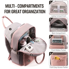 Lovevook Women's Backpack, with Compartment for 15.6 inch Laptop, Girls’/Teenagers’, with USB Charging Port, Waterproof School Bag, Daypack, Elegant, for University/Travel/Work, Pink, Grey