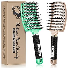 KTKUDY Detangling Brush Getting Knots Out without Pain - Boar Bristles Hair Brush Make Hair Shiny & Healthier Vented Detangler Brush for Women Men Kids Wet and Dry Hair (Gold & Green)