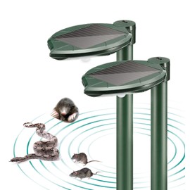 Solar Snake Repellent Ultrasonic Outdoor with LED Light, Sonic Mole Repeller Solar-Powered, Snake Mole Vole Gopher Away for Lawn Yard 2PK