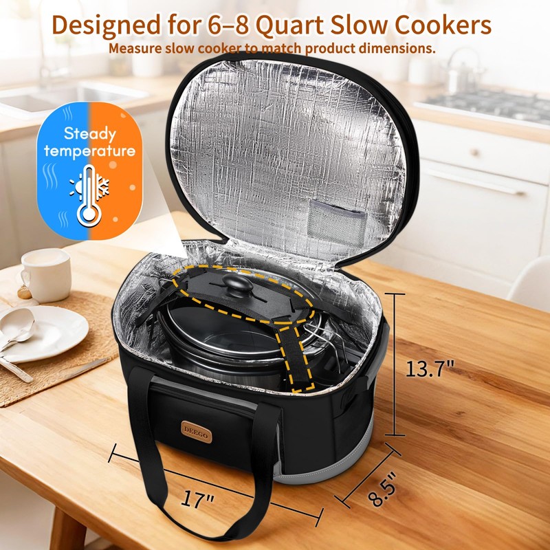 DEEGO Carrying Bag for Crock-Pot 6-8 Quart, 2-Layer Slow Cooker
