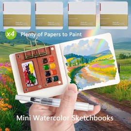4 Pack Mini Watercolor Sketchbooks,3.15" x 3.15",300gsm,Pocket Size for Artists & Students – Paint with Water Color, Colored Pencil, Acrylic Marker,and Pastel,Perfect for Travel & Outdoor Sketching