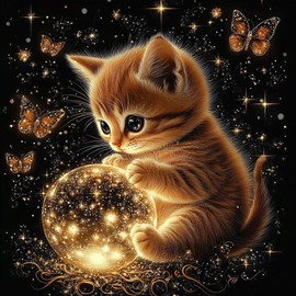 NEWENMO Cat Diamond Painting Kits for Adults,5D DIY Balls Diamond Art Kits Full Round Drill Butterfly Diamond Dots Perfect for Beginner,Hobbies And Home Wall Decor 30×30 cm