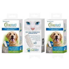 Dog H2O and Cat H2O Bundle, 8 Per Box, Oral Hygiene Drinking Water Additive (3 Boxes Each)