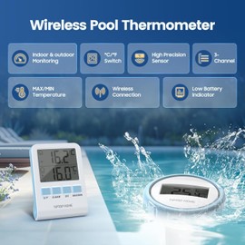 Pool Thermometer Floating Easy Read, Wireless Digital Pool Thermometer with IPX7 Waterproof and Indoor Outdoor Temperature Humidity Monitor for Swimming Pools,Bathtubs,Fishbowl,Pond