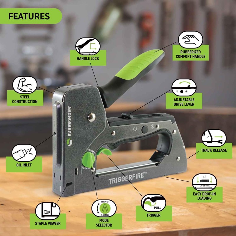 Surebonder TRIGGERFIRE Heavy Duty Narrow Crown Staple Gun with Trigger