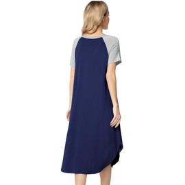 NACHILA Nightgowns for Women-Viscose Made from Bamboo, Button Down Nightshirt Short Sleeve Sleepwear Cool Sleepdress Navy Blue S
