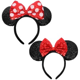 HXPLN 2 PCS Mouse Ears Headband, Classic Mouse Ears for Women Girls Adult, Shiny Headband for Park Trips Party Cosplay Costumes (Red)