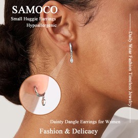 SAMOCO 6 Pairs 14K Gold Dangle Hoop Earrings for Women Dainty Huggie Earrings Trendy Lightweight Drop Earrings Minimalist Piercing Small Hoops Earrings Hypoallergenic