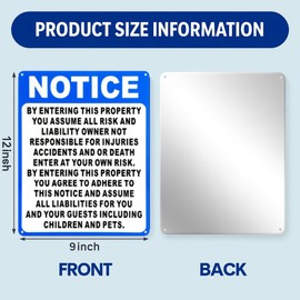 2 Pcs Not Responsible for Accidents or Injuries Sign, 9 x 12 Inches Warning Sign for Property, Office, Bedroom