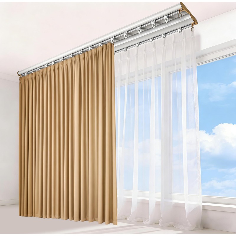 Double Curtain Track Ceiling Mount 10ft,Heavy-Duty Aluminum Curtain Rail, 3.78"