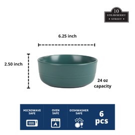 Double Line 6.25"/24 oz Cereal Bowl, Set of 6, Emerald Green