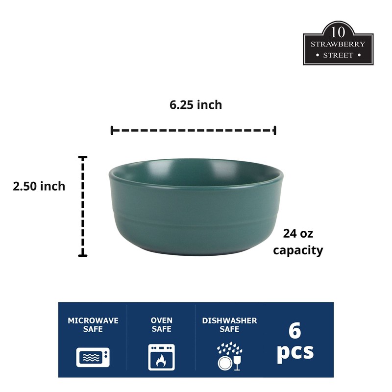 Double Line 6.25"/24 oz Cereal Bowl, Set of 6, Emerald