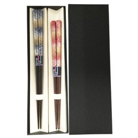 NAKANO Nakano Chopsticks, Painted Chopsticks, 2-piece Set, Couple Chopsticks, Gift, Dishwasher Safe, Natural Wood, Blue 9.1 inches (23 cm), Red 8.3 inches (21 cm), Natural Shell, Coiled Spring Glow