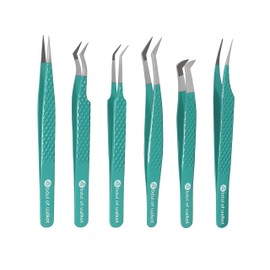 Abdul of Silakor Eyelash Extension Tweezers Set 6 Piece for Volume Lash Extensions Stainless Steel Eyelash Tweezers for Lash Extensions Isolation & Classic Lashes Tweezers Set (Sky Green)