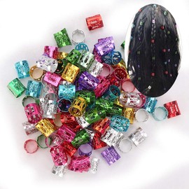 Brazalete de Trenza para el Cabello, 100 Piezas Anillos de Rastas Ajustables de Metal Puños de Trenza para el Cabello de Colores Cuentas de Decoración de Cabello Plateado Accesorios de(vistoso)