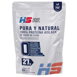 HS HERO SPORT - Protein Pure and Natural Whey Protein Isolate 450g. 100% Proteína Aislada, 27g de Proteína, 0 Azúcar, 0 carbs, 0 Flavor,...