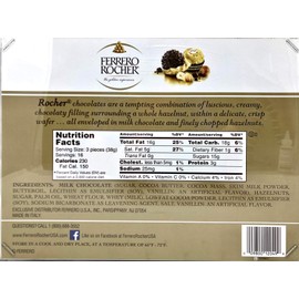 Ferrero Rocher Fine Hazelnut Chocolates, Chocolate Gift Box, 48 Count Flat, 21.2