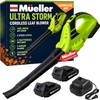 Mueller UltraStorm Cordless Leaf Blower, 2 Batteries Included for 2X