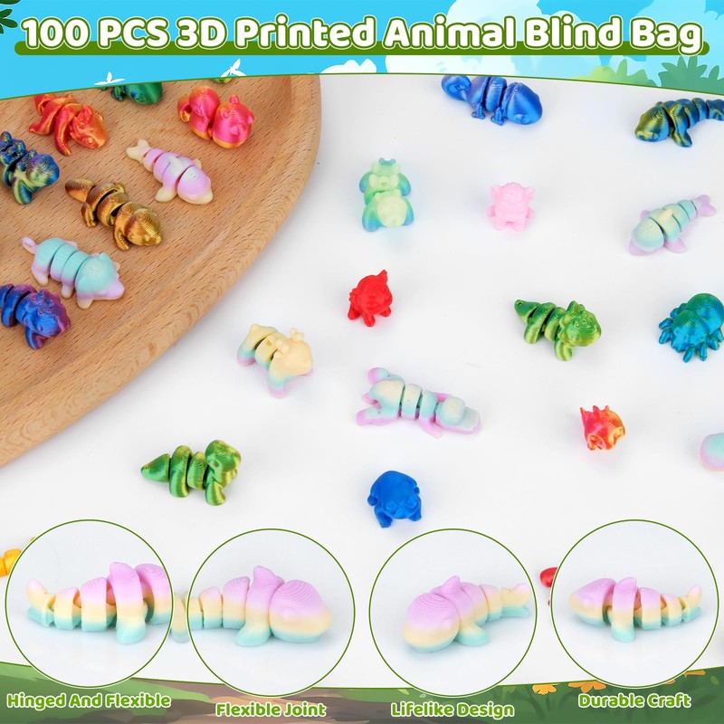 SelfTek 100 Pcs 3D Printed Mini Animals Blind Bags