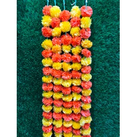 Kunal Orange & Dark Marigold Flowers String Artificial Garlands 5 Party Decorations Genda phool mala Feet Long, for Parties, Home Decoration, Diwali, Indian Festival Christmas Decoration