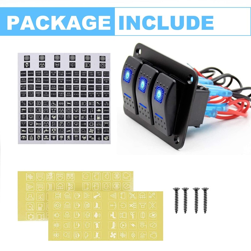 3 Gang Switch Panel On/Off Toggle Switch Panel Waterproof 12